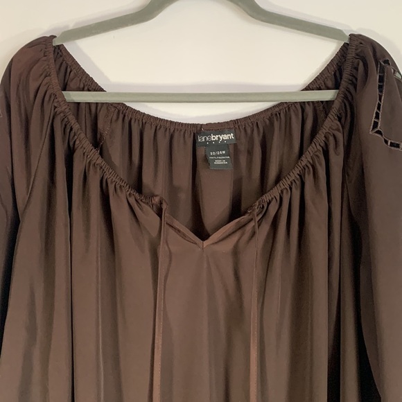 Lane Bryant Brown Sheer Boho Long Sleeve Blouse - Picture 2 of 8